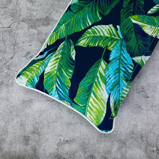 Magpie Fabrics Patio Lumbar Pillow Covers ONLY 20"x12", Set of 2, Outdoor Indoor Cushion Cases Decorative Throw Rectangular Pillowcase Shell for Couch Garden - Green Lagoon Leaves