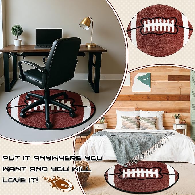 Funtery Large Football Rug for Boys Room Decor 32x39" Non Slip Absorbent Sports Soft Carpet Sports Area Rug Washable Touchdown Mat for Bathroom Playroom Athlete Back to School (Brown Football)