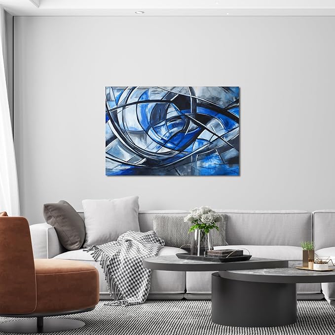 Abstract Wall Art Decor Modern Wall Art Pictures for Living Room Abstract Canvas Art Wall Decor Blue Wall Art Prints Black and White Wall Art Decor Artwork for Walls Home Office Decorations 32" X 48"