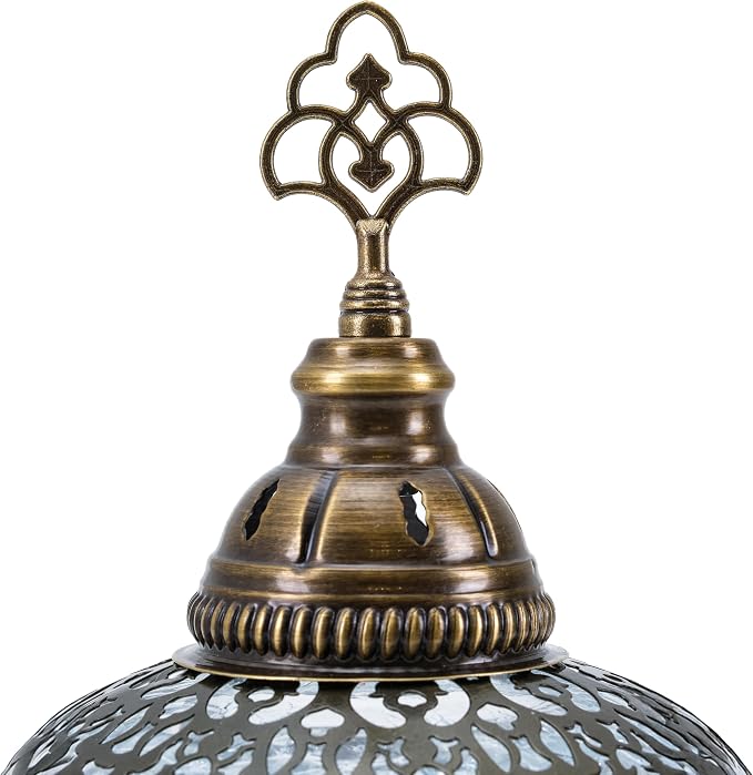 Cracked Clear Moroccan Mosaic Table Lamp – Handmade Turkish Glass, Light Bulb Included, Boho Chic Bedside & Living Room Accent