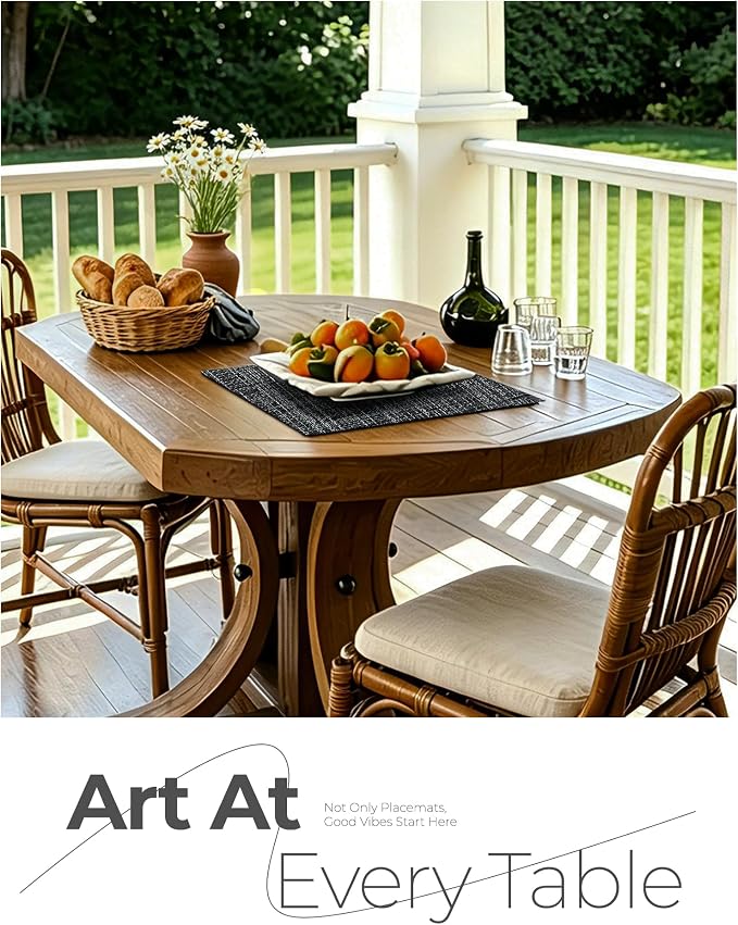 Leetaltree Black and Grey Woven Placemats Set of 8 - Heat Resistant Non-Slip Place mats for Dining Table, Washable Durable PVC Vinyl Woven Table Mats(Black & Grey, 8)