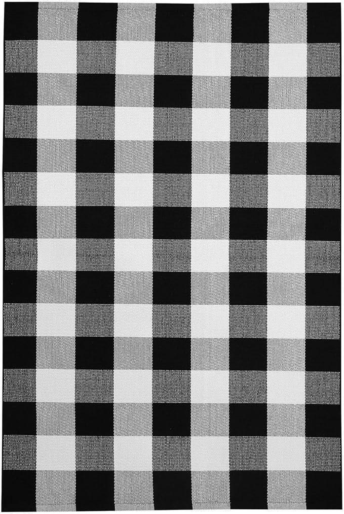 KOZYFLY Buffalo Plaid Area Rugs 3x5 Ft Black and White Checkered Rug Washable Front Door Mat Hand Woven Cotton Outdoor Rug Large Rug for Front Porch Kitchen Entryway Patio Bathroom | Washable Front Door Mat, Woven Cotton Outdoor Rug, Large Rug for Fron...