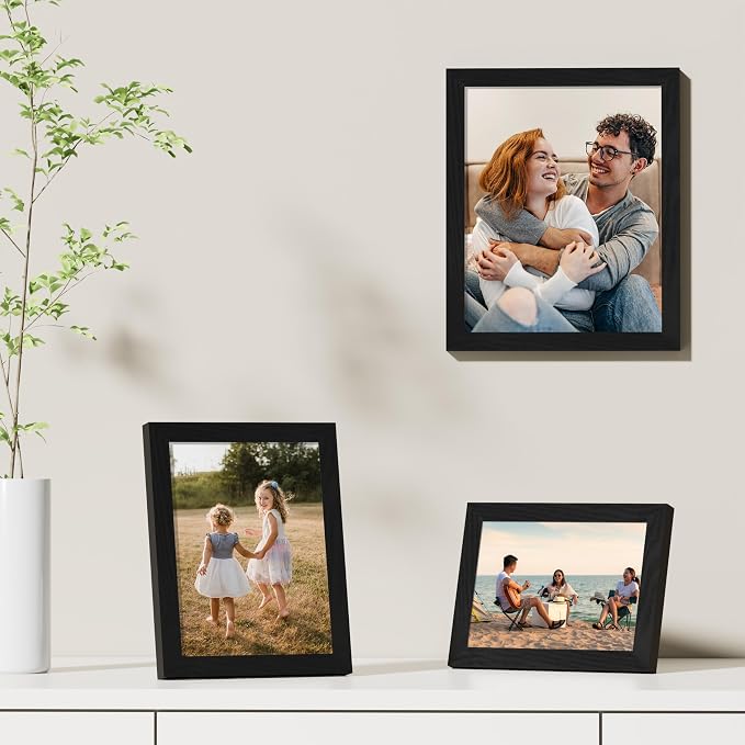 Vittanly 6x8 Picture Frames Set of 9 for Wall or Tabletop Display, Black | Display Pictures 4x6 with Mat or 6x8 without Mat, Small Photo Frames, Engineered Wood with Shatter Resistant Plexiglass