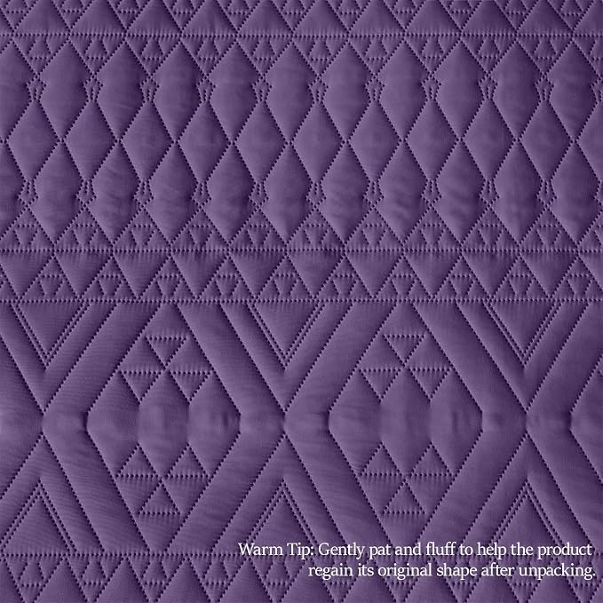 akkialla Full/Queen Quilt Set, Purple Lightweight Microfiber Bedspread Coverlet, Boho Geometric Pattern, Soft All-Season Bedding, 3-Piece (1 Quilt, 2 Pillow Shams)