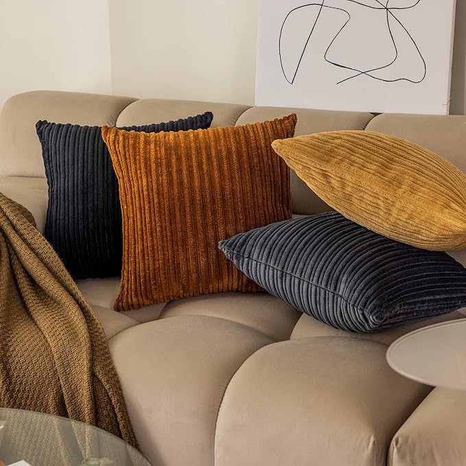 Kevin Textile Striped Corduroy 12”x20” Pillow Covers 2 Pack, Dark Grey
