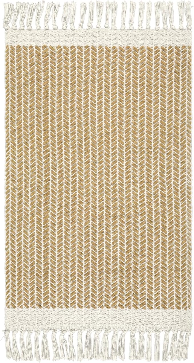 Lahome Boho Bathroom Rugs, Small 2x3 Front Door Mat Lightweight Kitchen Rug Woven Cotton Area Rug with Tassels, Farmhouse Non Shedding Washable Throw Rug Low Pile Carpet for Entry Laundry, Khaki