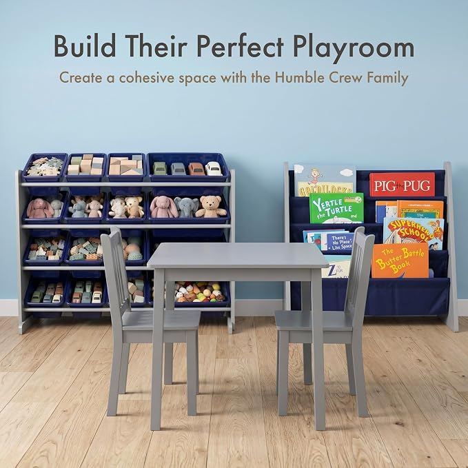 Humble Crew Kids Bookshelf, Montessori Front Facing Toddler Bookcase 4 Tier | Book display rack and reading nook organizer, nylon pockets show covers face out, compact for any playroom or bedroom space