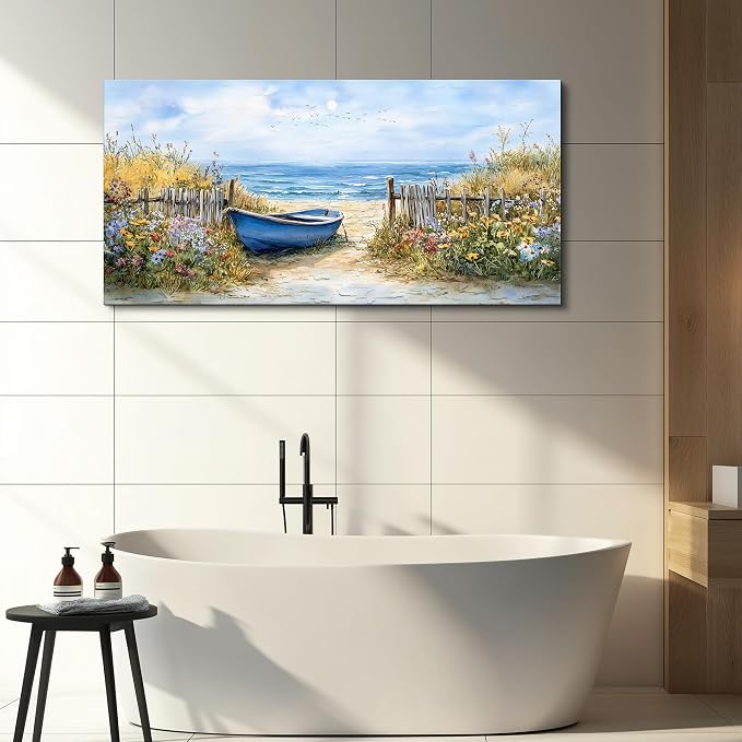 QIYILEXWART Canvas Wall Art For Living Room Large Wall Decor For Office Bedroom Decorations Sea Side Boat Landscape Pictures Farmhouse Painting Artwork Room Wall Mural Aesthetic Home Decor 30x60 In