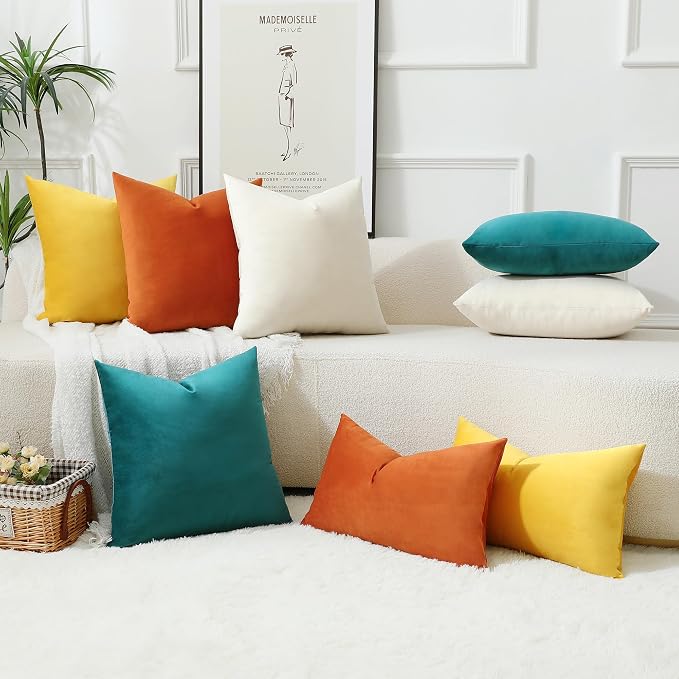Stellhome Rectangle Velvet Pillow Covers Decorative Cushion Covers for Bed Couch Sofa Bench, 12 x 20 inch (30 x 50 cm), Yellow, Pack of 2