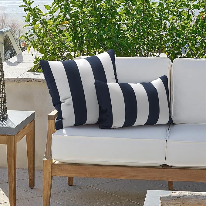 Outdoor Throw Pillow Covers 16x16 Inch, Square Patio Pillow Cases Pack of 2, Modern Decorative Back Cushion Covers for Patio Furniture Garden Couch Farmhouse, Cabana Navy