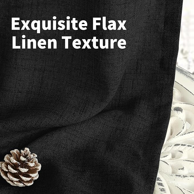 YoungsTex Black Linen Semi Sheer Curtains 45 Inches Long 2 Panels | Short Light Filtering Drapes with Back Tab Rod Pocket Gothic Decorative for Bedroom Living Room Window, 42 X 45 Inch