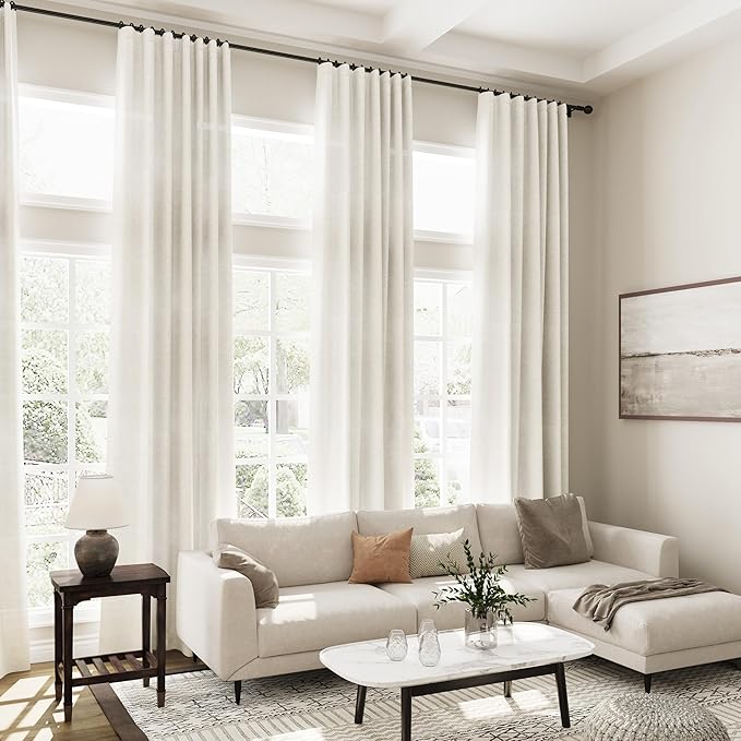 Extra Long Cream Linen Curtains 108 Inches Long 2 Panels Set for Living Room Back Tab Modern Farmhouse Decor Cotton Textured Cream Sheer Linen Curtains 108 Inch Length for Large Window 70x108