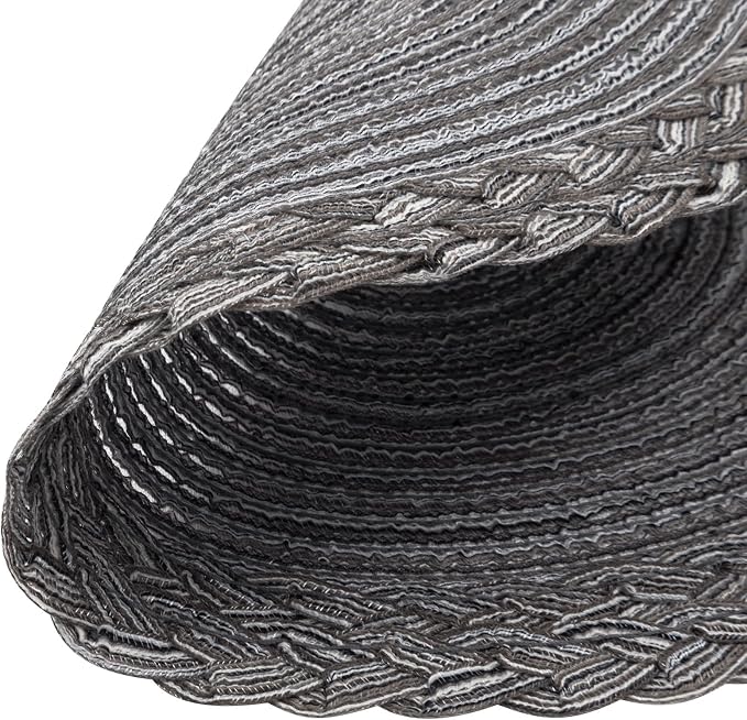 SHACOS Round Placemats Set of 4 Boho Braided Border 15 inch Circle Place Mats Washable Fabric Table Mats for Kitchen Dining Table, Gray (Pack of 2)
