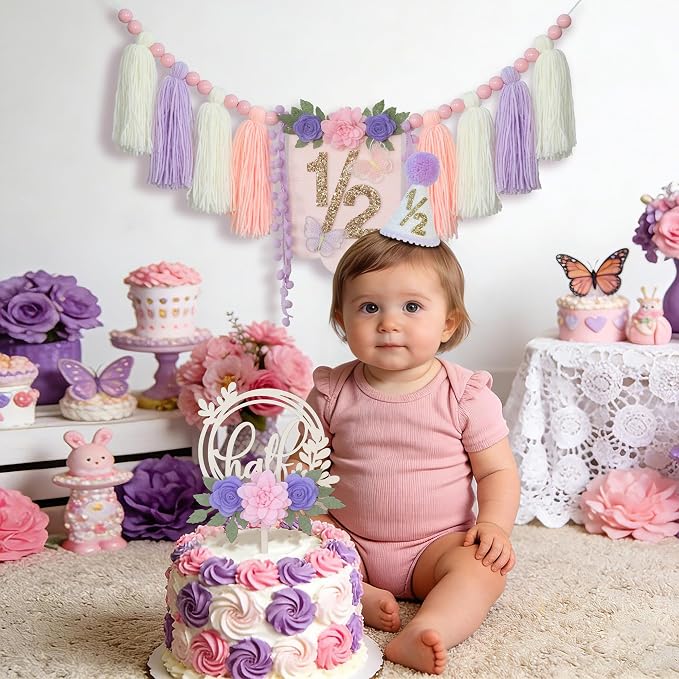 1/2 Birthday Girl Baby Girl 6 Month Birthday Half way To One Decorations