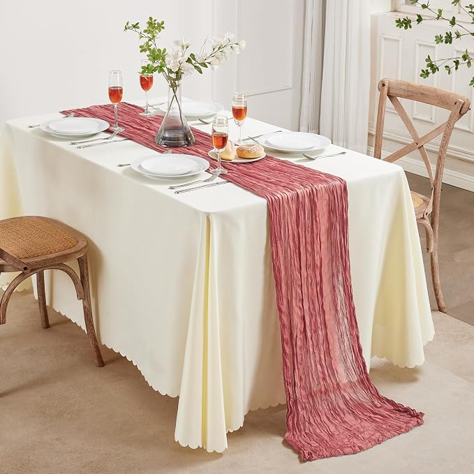 12 Pack Rose Cheesecloth Table Runner 35×120Inch Fall Boho Gauze Home Decor | Rustic cheese cloths Sheer Gauze for Wedding Bridal Baby Shower Birthday Party Table Decor Halloween Thanksgiving Christmas