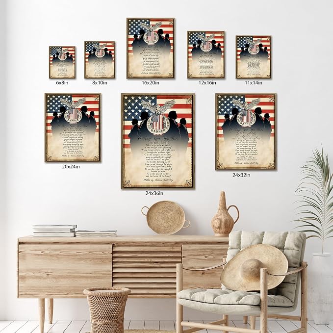 American Flag Framed Canvas Wall Art, 4th of July Patriotic Canvas Prints | USA Flag with Bald Eagle Poster Print, Vintage Independence Day Wall Decor for Bedroom Living Room 16×20in