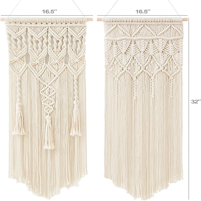 Mkono 2 Pcs Macrame Wall Hanging, Boho Woven Chic Tapestry Decor, Ivory