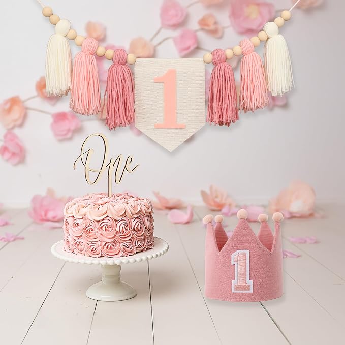 JUIIZAY First Birthday Decorations Highchair Banner 1st Birthday Girl