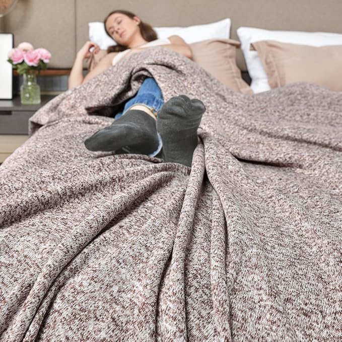 KAWAHOME Summer Sweatshirt Throw Blanket for Bed Lightweight Soft Thin | Breathable Jersey Blankets for Hot Sleepers in Air-Conditioned Room, Home Decor Holiday Gift, 50 X 60 Inches, Heather Brown