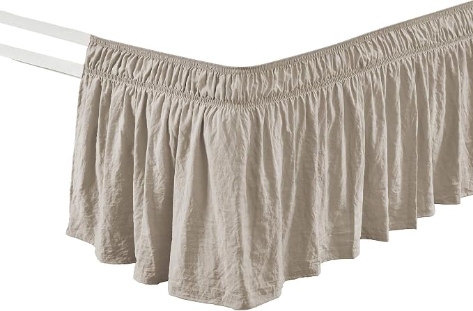 Lush Decor Ruched Ruffle Elastic Easy Wrap Around Bed Skirt Single Queen/King/Cal King Neutral - Queen Bed Skirt - Dust Ruffle - Tan Bedskirts (Pack of 6)