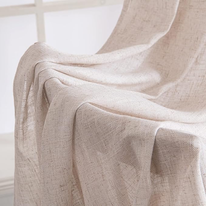 MIULEE Natural White Linen Curtains 52x63 Inch Length 2 Panels for Bedroom | Window Drapes for Kitchen Living Room, Soft Thick Linen Textured, Semi Sheer Light Filtering, Back Tab Rod Pocket,Burlap Look