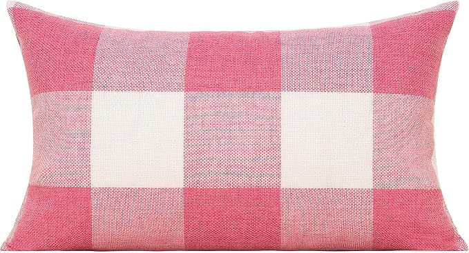 VAKADO 12x20 Set of 2 Pink Throw Pillow Covers Lumbar Buffalo Plaids Decorative Gingham Farmhouse Decor Outdoor Checkered Square Cushion Cases Home Decorations for Bedroom Couch Sofa Patio