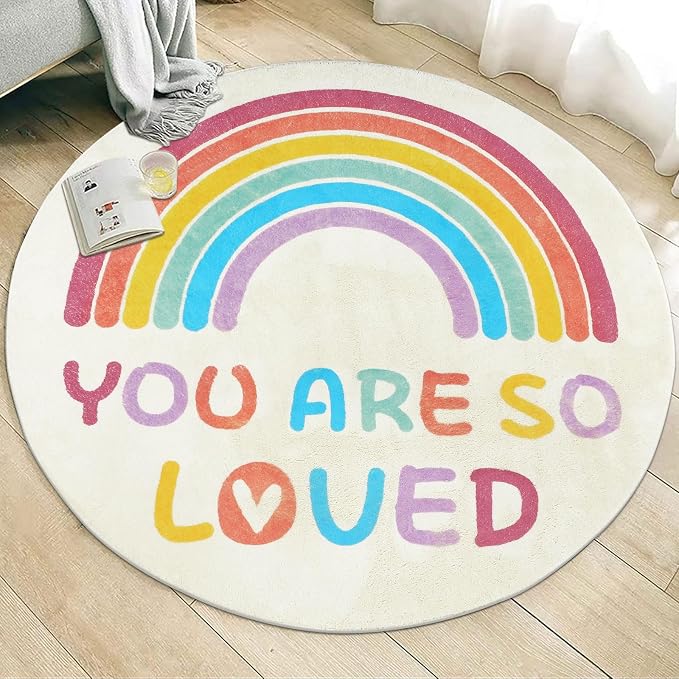 Topotdor Rainbow Round Rug,Ultra Soft Boho Area Rug,63" Round | Machine Washable Rinabow Rugs,Non Slip Circle Carpet Ideal for Bedrooms, Classrooms