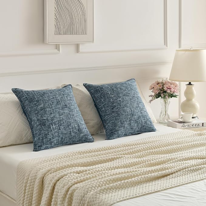 FUTEI Pack of 2 Chenille Tweed Vintage Throw Pillow Covers 12x20 Inch Soft Decorative Lumbar Pillowcase Modern Farmhouse Accent for Couch Bed Living Room, Navy