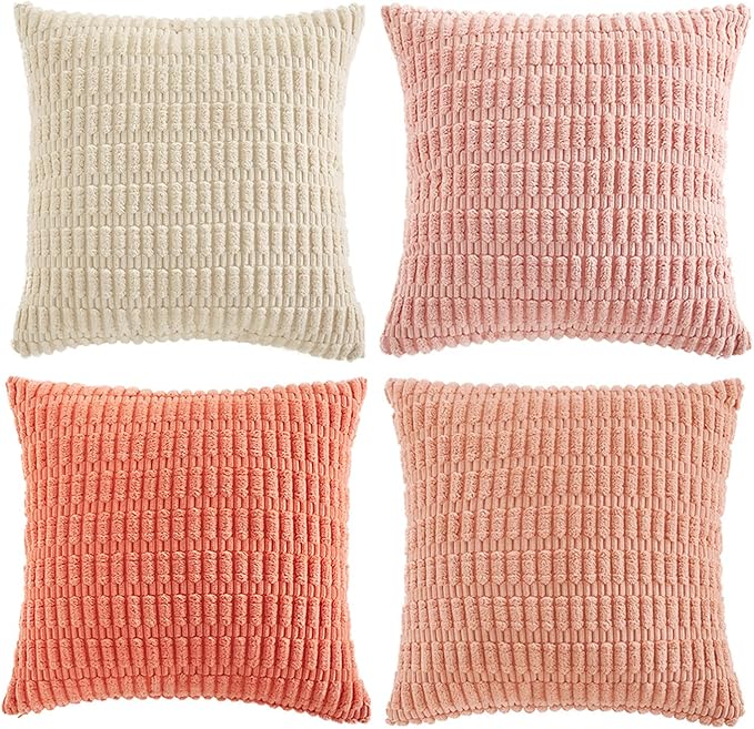 Fancy Homi 4 Packs Decorative Throw Pillow Covers for Living Room Couch Bed, Modern Farmhouse Boho Home Décor Accent Cushion Case, 14" x 14", Pink Series