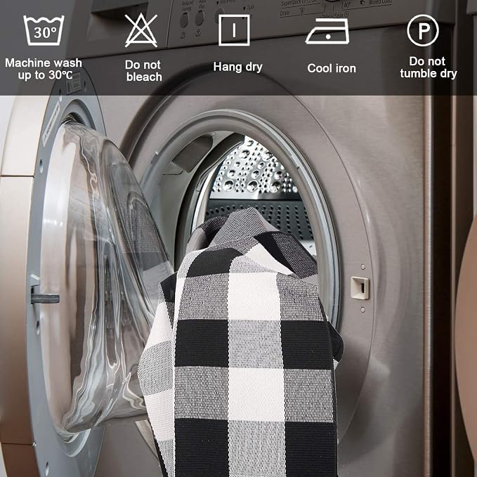 SEEKSEE Buffalo Plaid Outdoor Rug 24x52 Black and White Front Door Mat, Layering Rug for Porch, Washable Doormat, Cotton Area Rug for Outdoor Entrance Entryway Patio Porch Decor