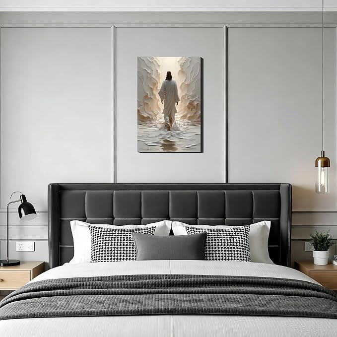 Large Jesus Walking on Water Canvas Wall Art, Christian Spiritual Picture Wall Decor, Modern Religious Posters Prints for Living Room Bedroom Church Holiday Decoration