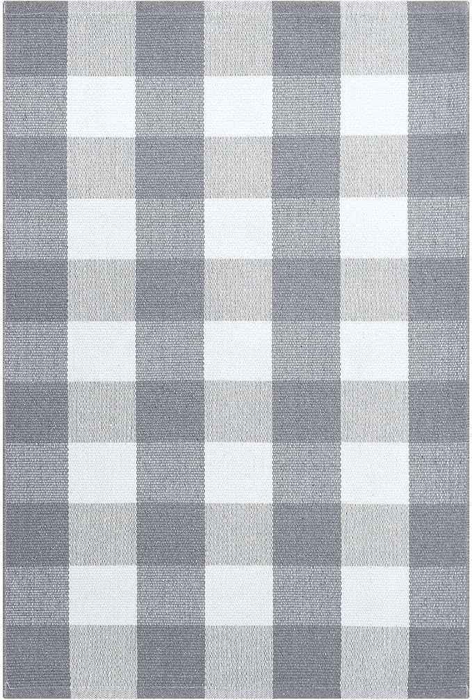 KOZYFLY Buffalo Plaid Area Rugs 2.3x3.6 Ft Grey and White Door Rug | Washable Front Door Mat, Woven Cotton Indoor Outdoor Rug, Checkered Doormat for Front Porch Kitchen Entryway Patio Farmhouse