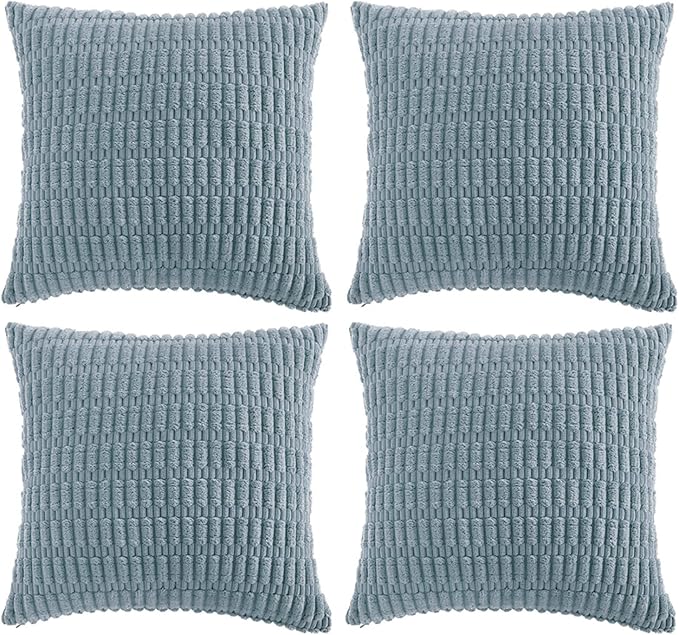 Fancy Homi 4 Packs Decorative Throw Pillow Covers for Living Room Couch Bed, Modern Farmhouse Boho Home Décor Accent Cushion Case, 14" x 14", Light Blue