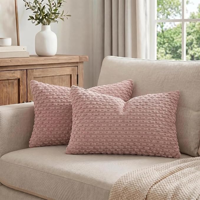 Fancy Homi 2 Packs Dusty Pink Long Lumbar Decorative Throw Pillow Covers 12x24 Inch for Couch Bed Sofa, Modern Farmhouse Boho Home Decor, Soft Cute Plush Corduroy Rectangle Cushion Case 30x60 CM