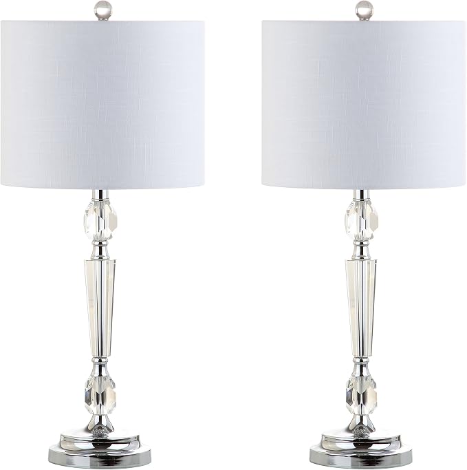 JONATHAN Y Victoria 27" Crystal LED Bedside Table Lamp, Clear, Set of 2