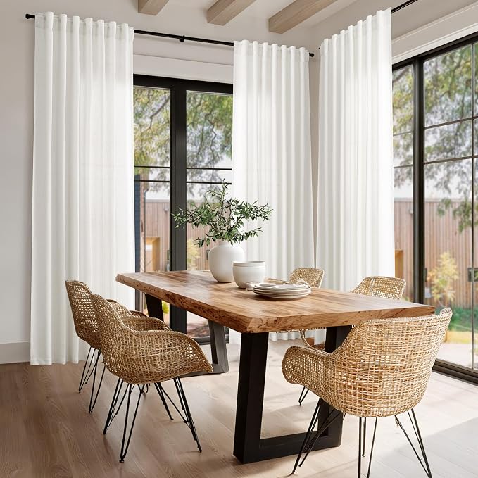 Beige White Linen Curtains 96 Inches Long for Living Room Bedroom Light Filtering Privacy Coastal Decor Curtains Back Tab and Rod Pocket Curtain for Office Dinner Room 70x96, 2 Panels