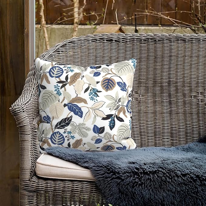 Outdoor Pillow Covers for Patio Furniture 20x20 Inch, Decorative Patio Throw Pillow Covers Set of 2, Modern Square Cushion Cases for Porch Garden Home Office, Breeze Leaves Beige