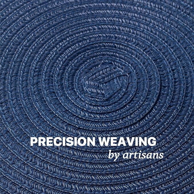 BARoyal Round Placemats Set of 4 Woven Placemats Washable Braided Table Mats for Dining Table Heat Resistant Non-Slip Circle Place Mats(Navy Blue)