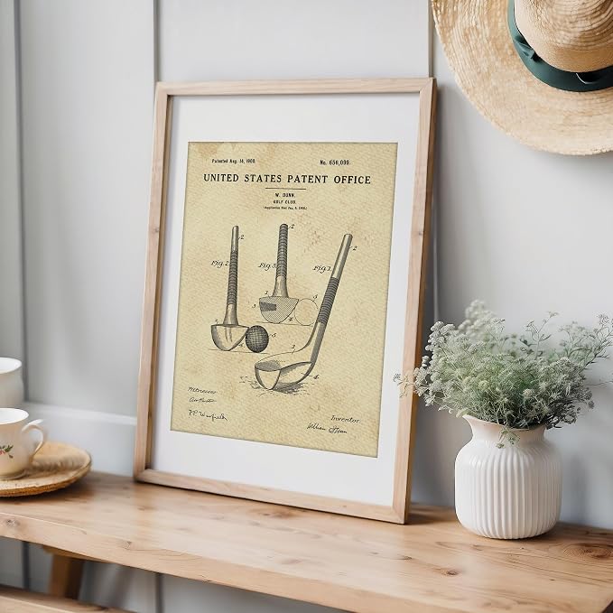 DREAM BIG PRINTABLES Golf Club Patent Print Wall Art - Unframed - 8x10 | Timeless Style Wall Decor for Golf Enthusiasts | Farmhouse, Living Room, Modern Home Decor
