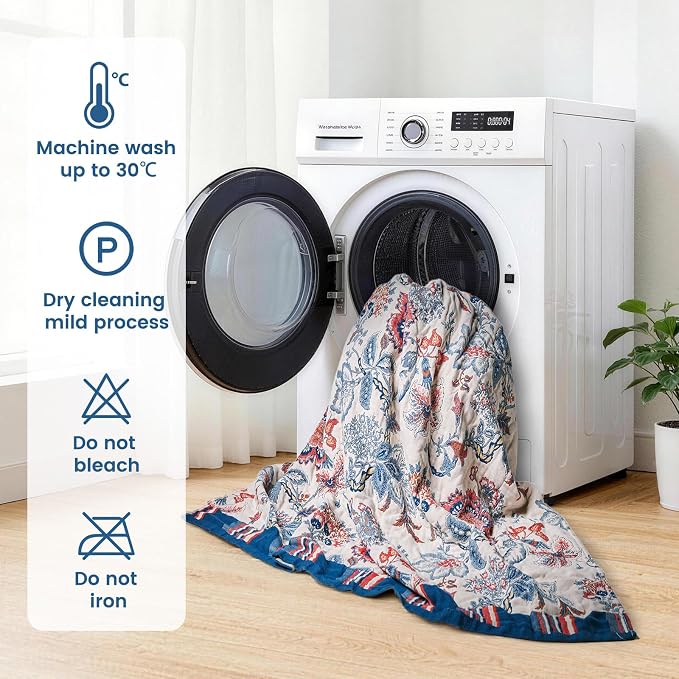 MSGKV Boho Throw Blanket 90"x108" Summer Cotton Floral Blanket for King | Muslin Throw, Floral Pattern, Reversible Woven, Lightweight Comfort, King Size Blanket, Farmhouse Decor, Machine Washable