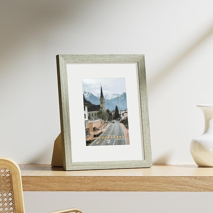 Vittanly 8x10 Picture Frames Set of 9 for Wall Mount & Tabletop, Driftwood | Display Pictures 5x7 with Mat or 8x10 without Mat, Small Photo Frames, Engineered Wood with Shatter Resistant Plexiglass