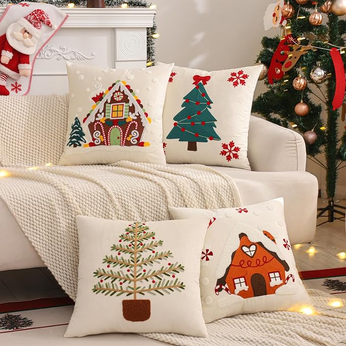 Christmas Throw Pillow Covers 18x18 Set of 2 Xmas House