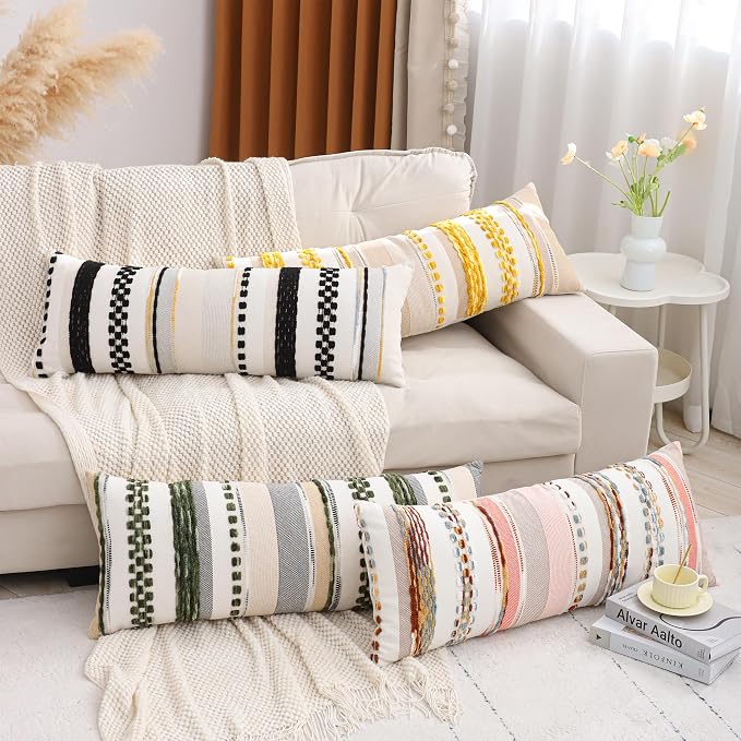 Body Throw Pillow Cover 14x36 Long Boho Decor Yellow