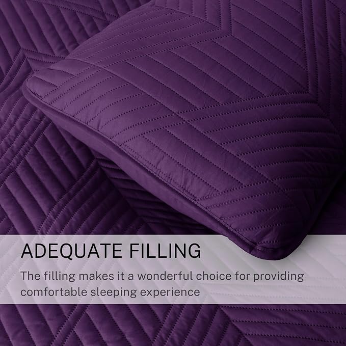 Exclusivo Mezcla California King Quilt Bedding Set, Deep Purple | Lightweight Bedspreads, Soft Microfiber, Modern Geometric Coverlet, All Season Bed Cover, 1 Quilt and 2 Pillow Shams