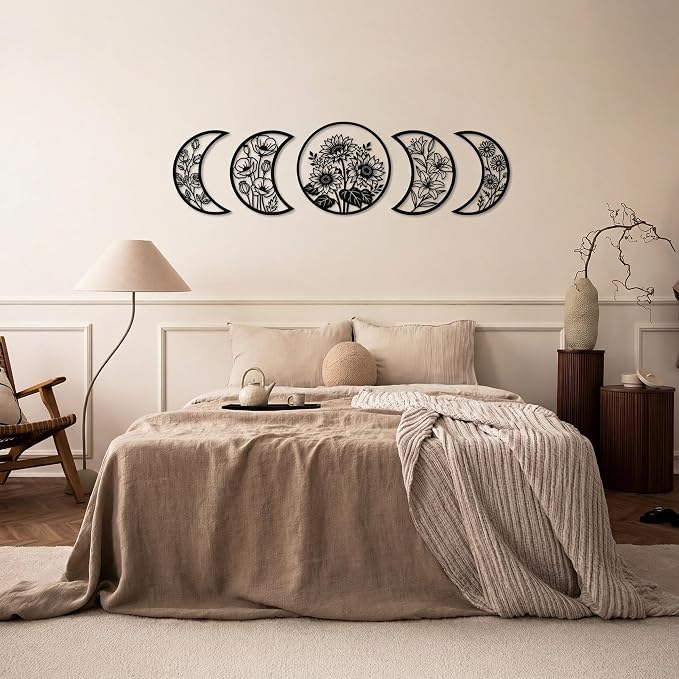 Sanwarm Wall Decor, 5 Pieces, Black Metal, for Home Celestial Witchy