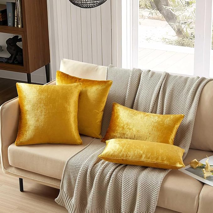 JUSPURBET Decorative Velvet Throw Pillow Covers 20x20 Set of 2,Golden