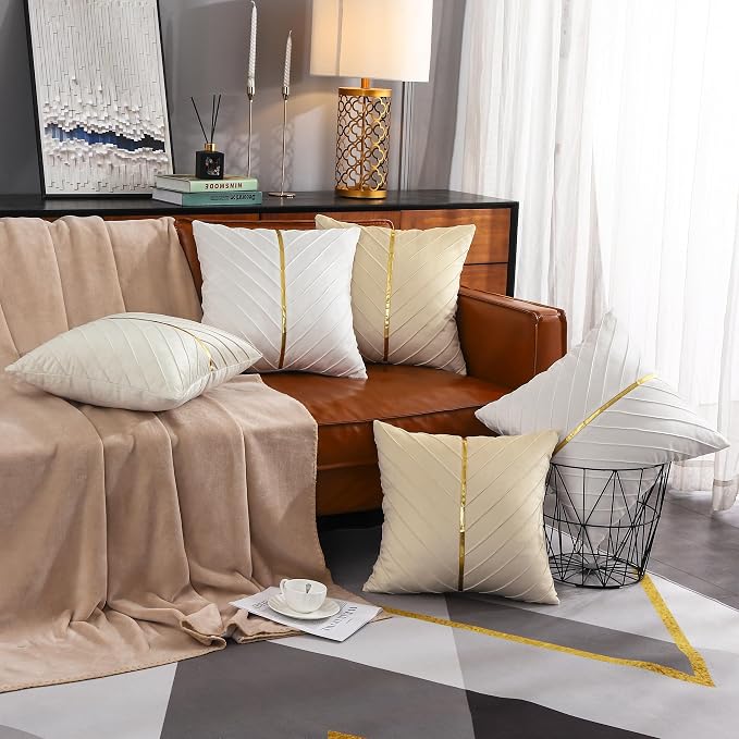 Velvet Throw Pillow Covers 26x26 inch Pack of 2 Gold Decor White