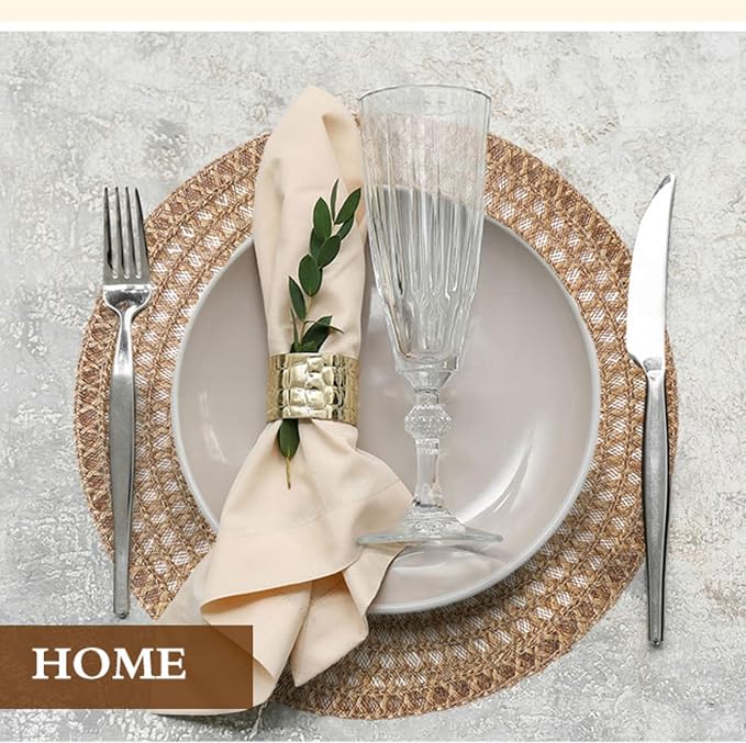 15 Inch Round Burlap Placemat Set of 6 Boho Jute Woven Charger Bulk Rustic Vintage Natural Brown Heat Resistant Dining Table Mat for Wedding Farmhouse Home Kitchen Summer Outdoor Decoration