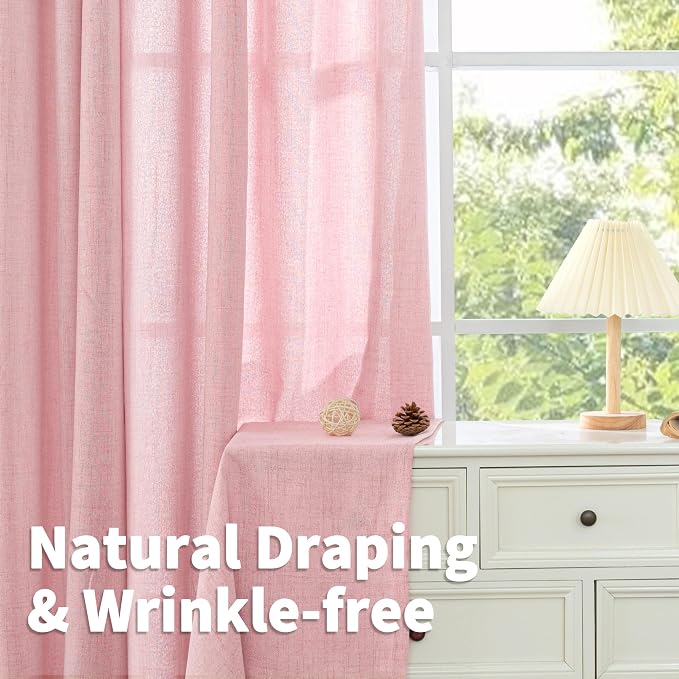 YoungsTex Light Pink Linen Curtains 84 Inch Length for Living Room Window, Light Filtering Drapes with Bronze Grommet Privacy for Bedroom Decorative, 52 x 84 Inch, 2 Panels