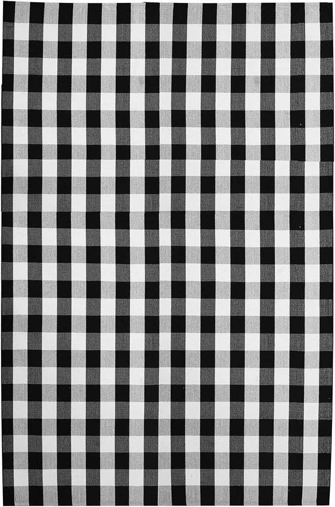 KILOCOCO Buffalo Plaid Checkered Rug 7.5x10 ft Black White Living Room Rug | Machine Washable Rug for Porch Patio, Indoor Outdoor Rugs, Cotton Dining Room Carpet, Low Pile Farmhouse Bedroom Rug